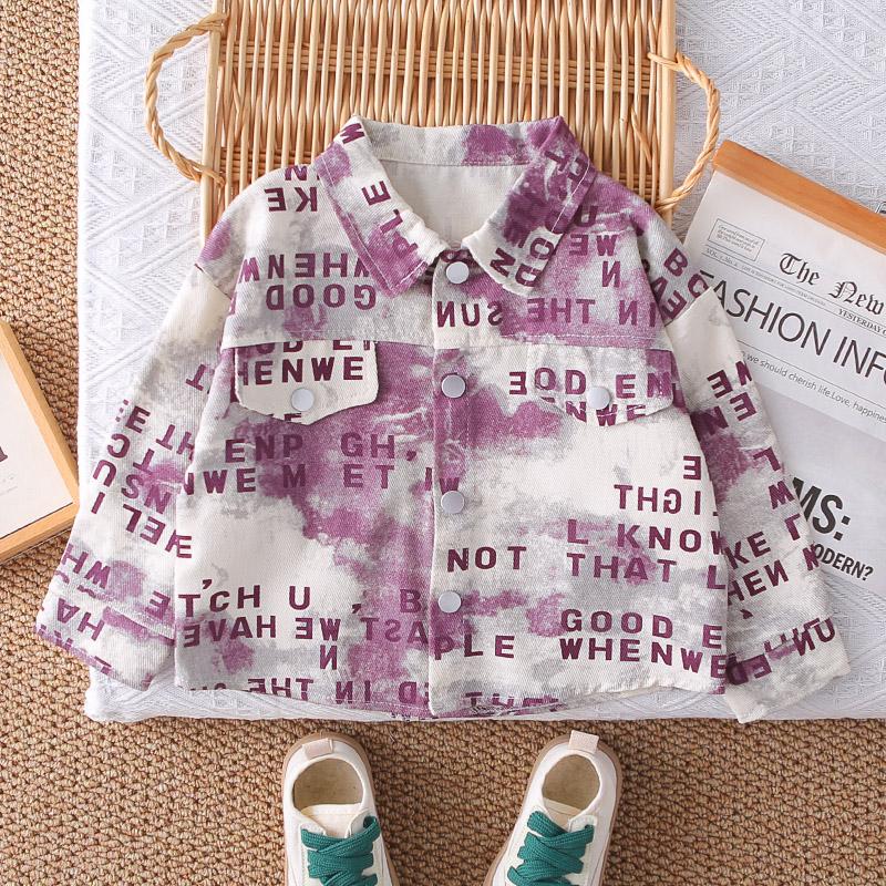 Boys' Long Sleeved Three Piece Set, 0-5-Year-old Children's Full Printed Letter Shirt Jacket, Baby Casual Set