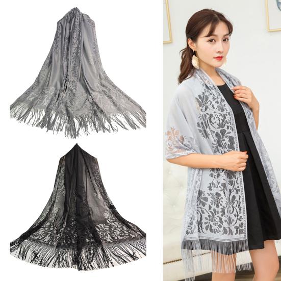 Ethnic Style Tassel Extra Long Jacquard Women Scarf Hollow Lace Cheongsam Shawl Female Accessories