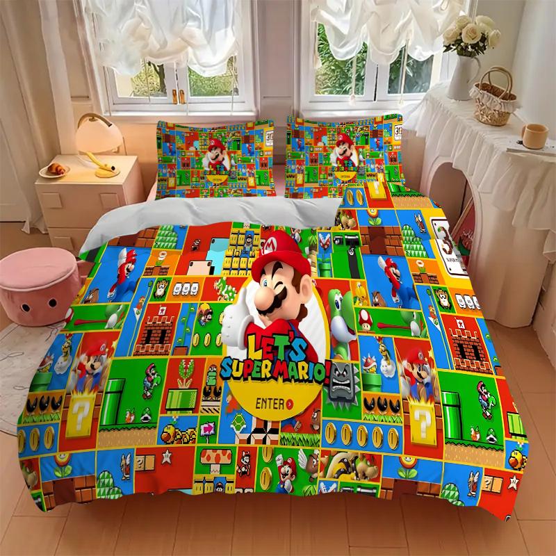 Classic Super Mario Printed 3pcs Bedding Set Soft Microfiber 1 Duvet Cover And 2 Pillowcases Home Bedroom Decor Xmas Gift Q1297