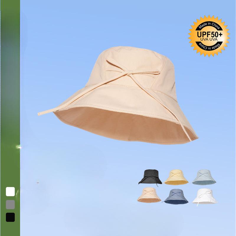 Quick Drying Bow Fisherman Hat Girl Summer Sun Protection Pot Hat Big Hat Brim Showing Face Small Travel Beach Hat