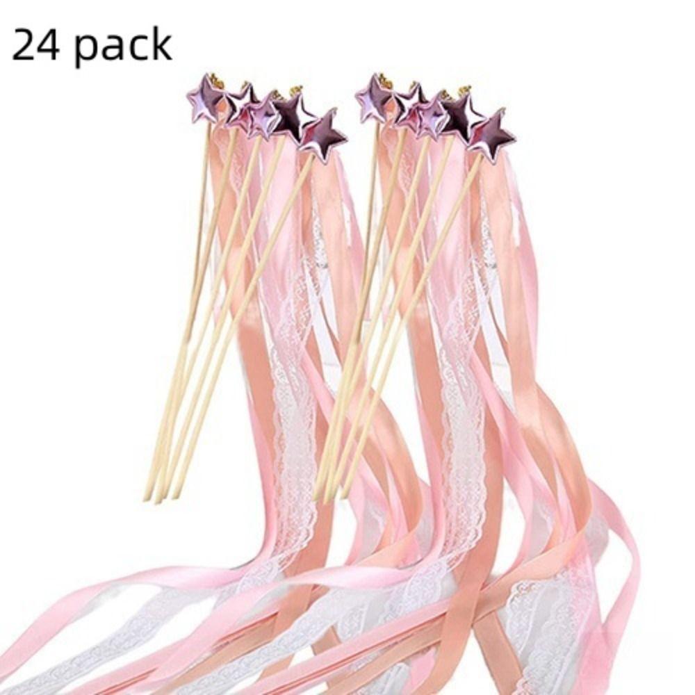 24 Pack with Bells Fairy Wands Lace Ribbon Pentagram Fairy Wand Cute Ribbon Wands Wedding
