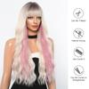 ALAN EATON Blonde lange gewellte Perücken mit rosa Highlights, Ombre-Blonde Perücke mit Pony, buntes Party-Haar für den Alltag, hitzebeständige Faser