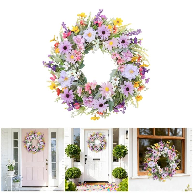Artificial Floral Wreath With Violets Pink Flower For Easter Valentines Spring Decoration Home Party Hotel Ornament