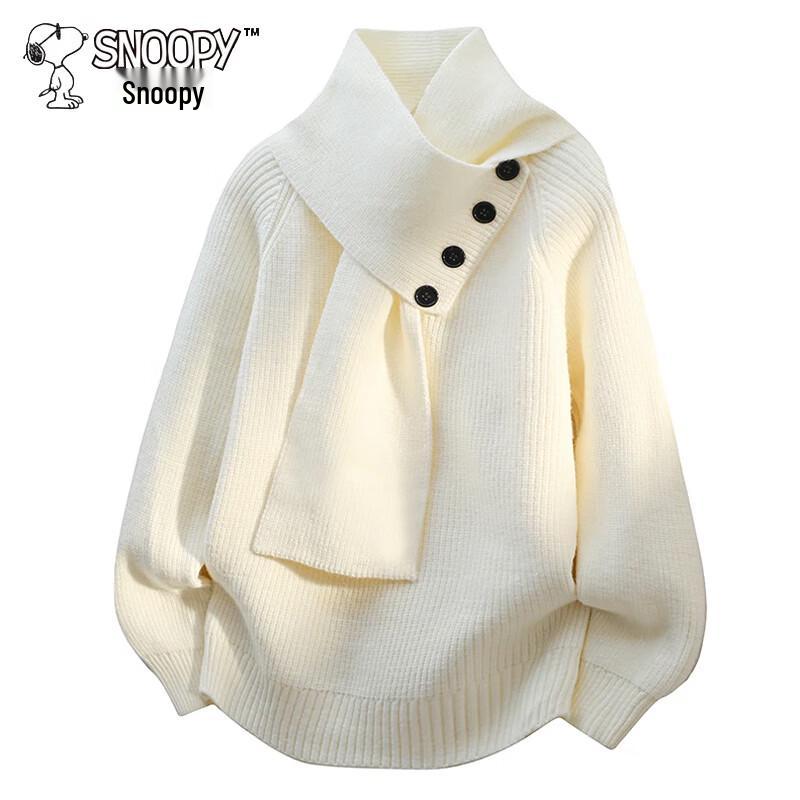 SNOOPY Men's Loose Thick V-Neck Knit Scarf Collar Sweater