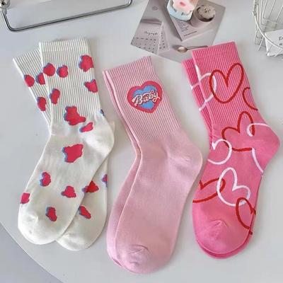 Roze Hartvormige Sokken tot op de Kuit voor Dames, Schattig, Trendy en Veelzijdig voor Alle Vier de Seizoenen, Lente- en Herfst Sokken