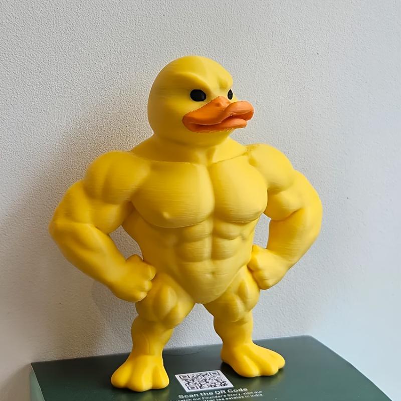 1pc Funny Muscle Yellow Duck Toy Funny Standing Duck Home Decoration Desktop Ornaments To Send Friends A Small Gift.