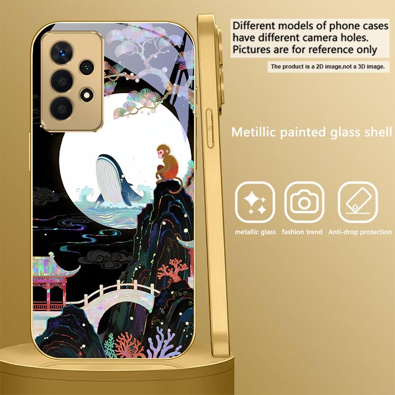 Fantasy Rainbow Pine For Samsung A 31 32 A33 A34 35 14 A15 13 A16 25 26 50 52 53 54 55 56 70 71 72 73 Golden Glass Phone Case