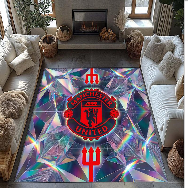 Tappeto in Flanella Stampato Manchester United Antiscivolo Morbido Poliestere Tappeto per Pavimento Tappetino Decorativo per Interni per Camera da Letto Soggiorno Divano