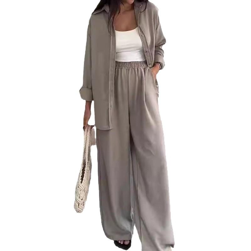 European & American Women's Solid Color Two-Piece Set: Spring/Summer 2025 - Loose Top & Casual Wide-Leg Pants
