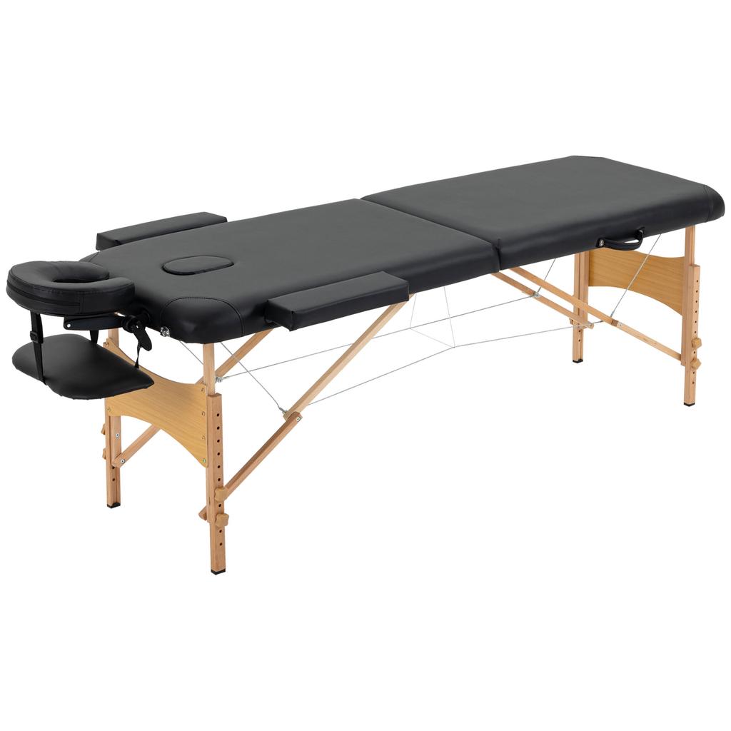 Portable Massage Bed, Folding Spa Beauty Massage Table with 2 Sections, Carry Bag and Wooden Frame, Black