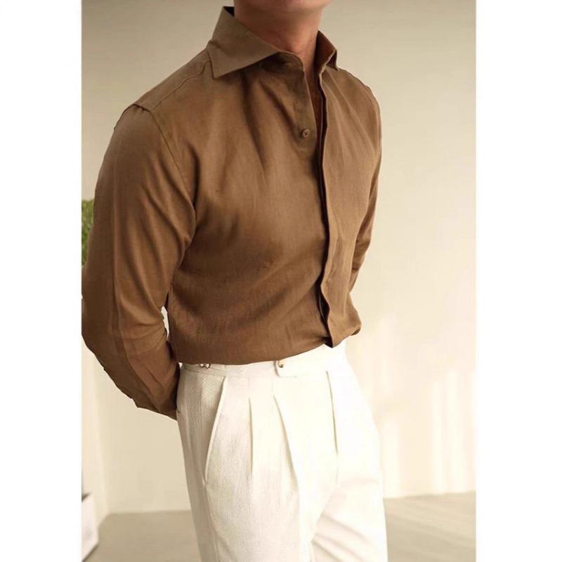 Mens Vintage Slim Fit Long Sleeve Breathable Casual Gentleman Shirt