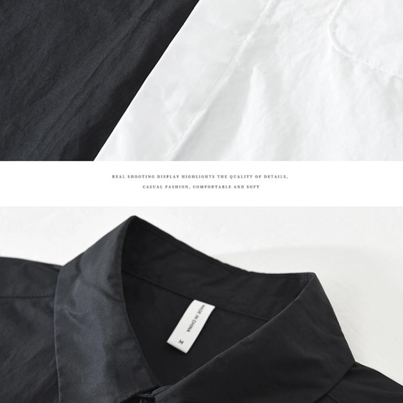 Korean Fashion Men Long Sleeve Shirt Youth Streetwear Patchwork Shirt with Pocket Spring Fall Lapel Collar Pure Cotton Casual Tops Male