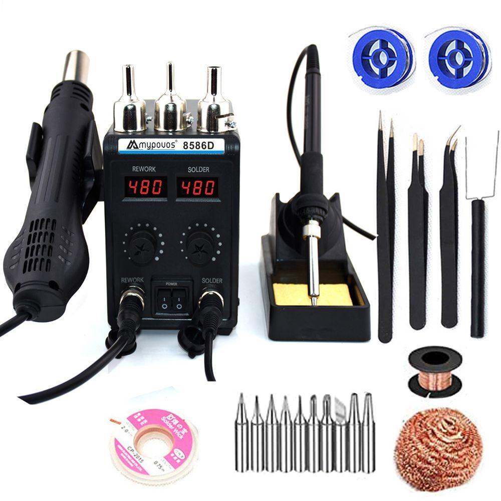 750W 8586D Soldering Station 2-in-1 Hot Air Gun, LCD Display Screen, Dual Digital Display, Soldering Iron, SMD Repair Station