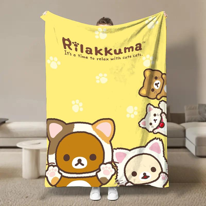 Anime Cute Cartoon R-Rilakkuma Flannel Blanket Fluffy Children and Adults Sofa Plush Bedspread Throw Lunch Blanket for Sofa Bed