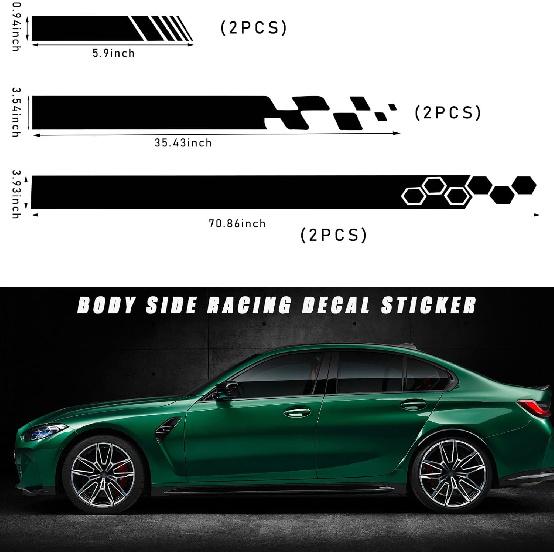 Augeny 6PCS Car Hood & Side Stripe Decals, Modified Auto Rearview Mirror Decal, Universal Graphic Stripe Decor For Car Skirt Roof Bumper (Style1,