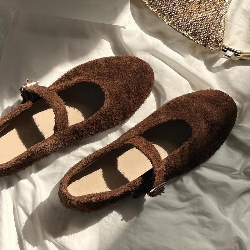 Cowhide Version~ Korean Version of Round Head, Beautiful Mary Jane Shoes, Pulled Cowhide Shallow Mouth Flats, Red Single Shoes for Women