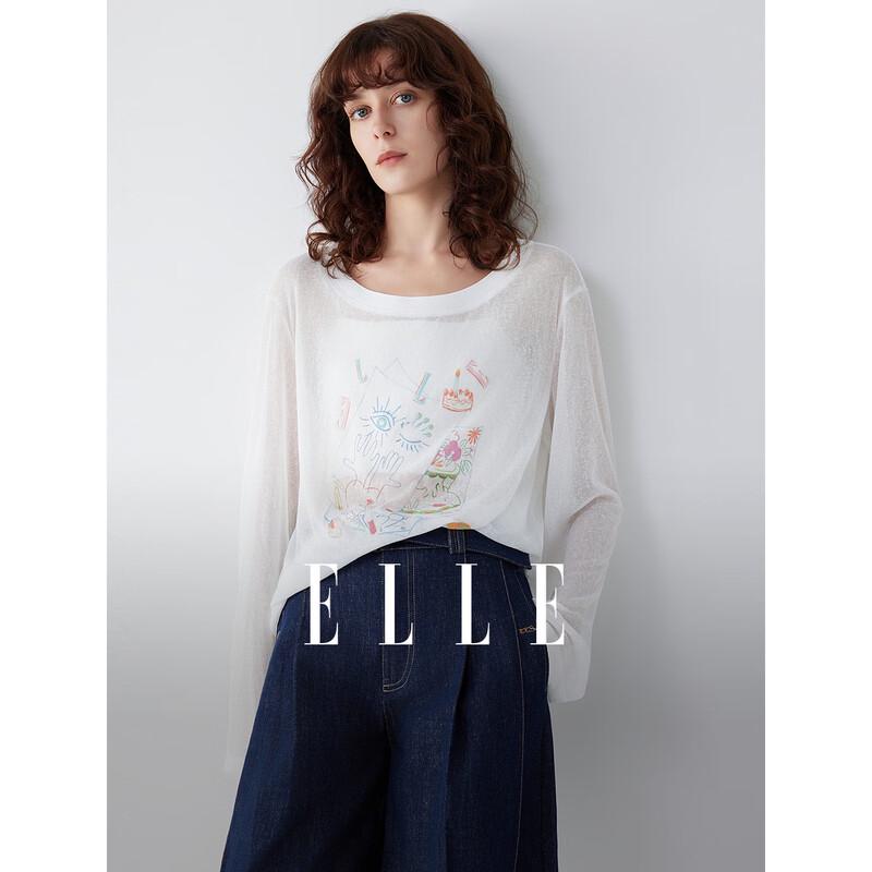 ELLE Women s French Fun Print Knit Sweater L