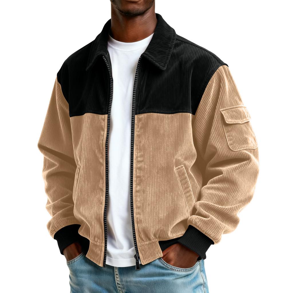 Herre Kordfløyel Lomme Glidelås Jakke Herre Pluss Størrelse Casual Sportsjakke