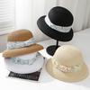 New Chinese Oil Painting Style Printing Flat Top Straw Hat Women's Summer Shopping Sunshade Sunscreen Top Hat Showing Face Small Seaside Hat
