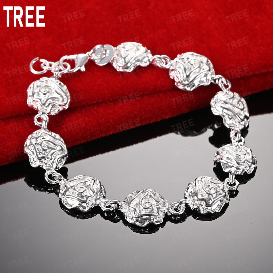 925 Sterling Silver Delicate Flower Side Chain Charming Bracelet Gift Jewelry 20CM
