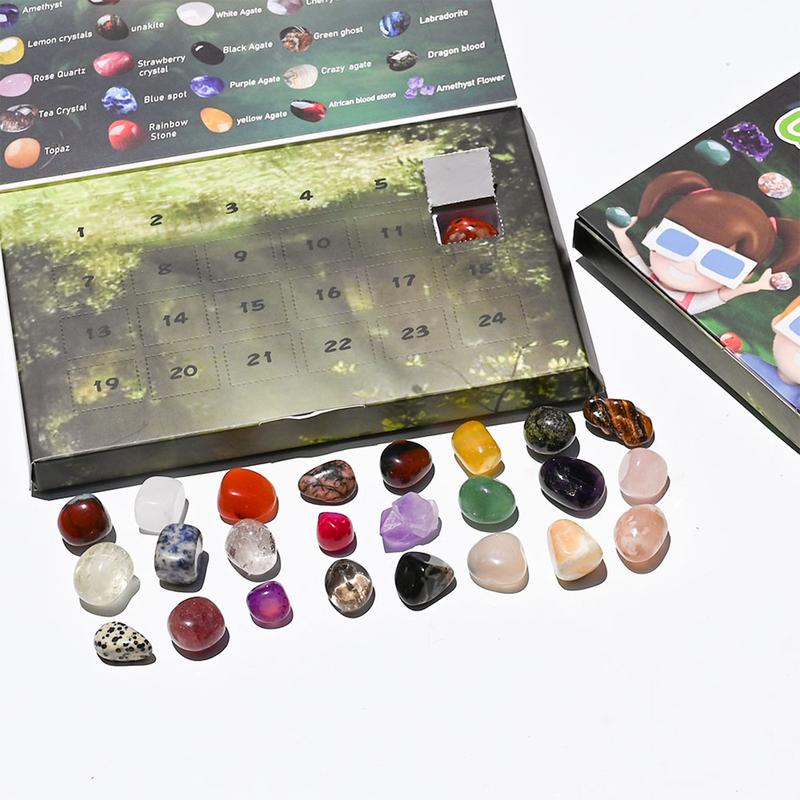 Crystal Rock Adventskalender Kristall Countdown Kalender für Weihnachten Sammler Edelsteine Achat Steine Set für Kristall