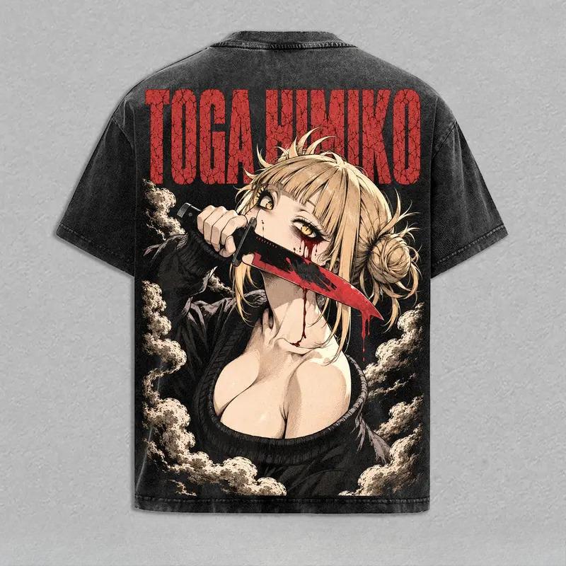 My Hero Academia Himiko Toga Graphic T Shirt Men Women Short Sleeve Clothing Casual Cotton Tshirt Vintage Washed Streetwear