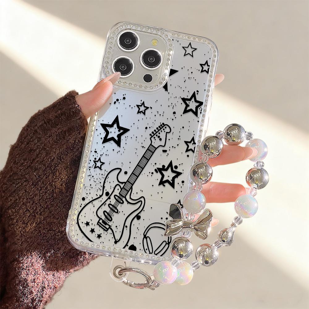 Bracelet Chain Phone Case For iPhone 17 16 15 13 14 for 17Air 17 12 14 16 Pro 17 14 16 Pro Max Sparking Diamond Cute Pattern Hard Cover With Lanyard