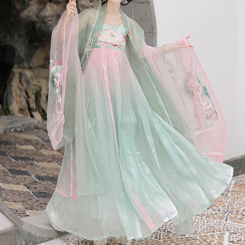 Hanfu New Embroidered Qi Skirt Tang Style Big Sleeve Cardigan Adult Women's Spring and Summer Thin Suit