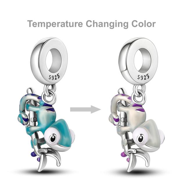 925 Silver Change Color Chameleon Charms Beads Glowworm Butterfly Pangolin Cat Dangle Fit Bracelet Necklace Diy Jewelry