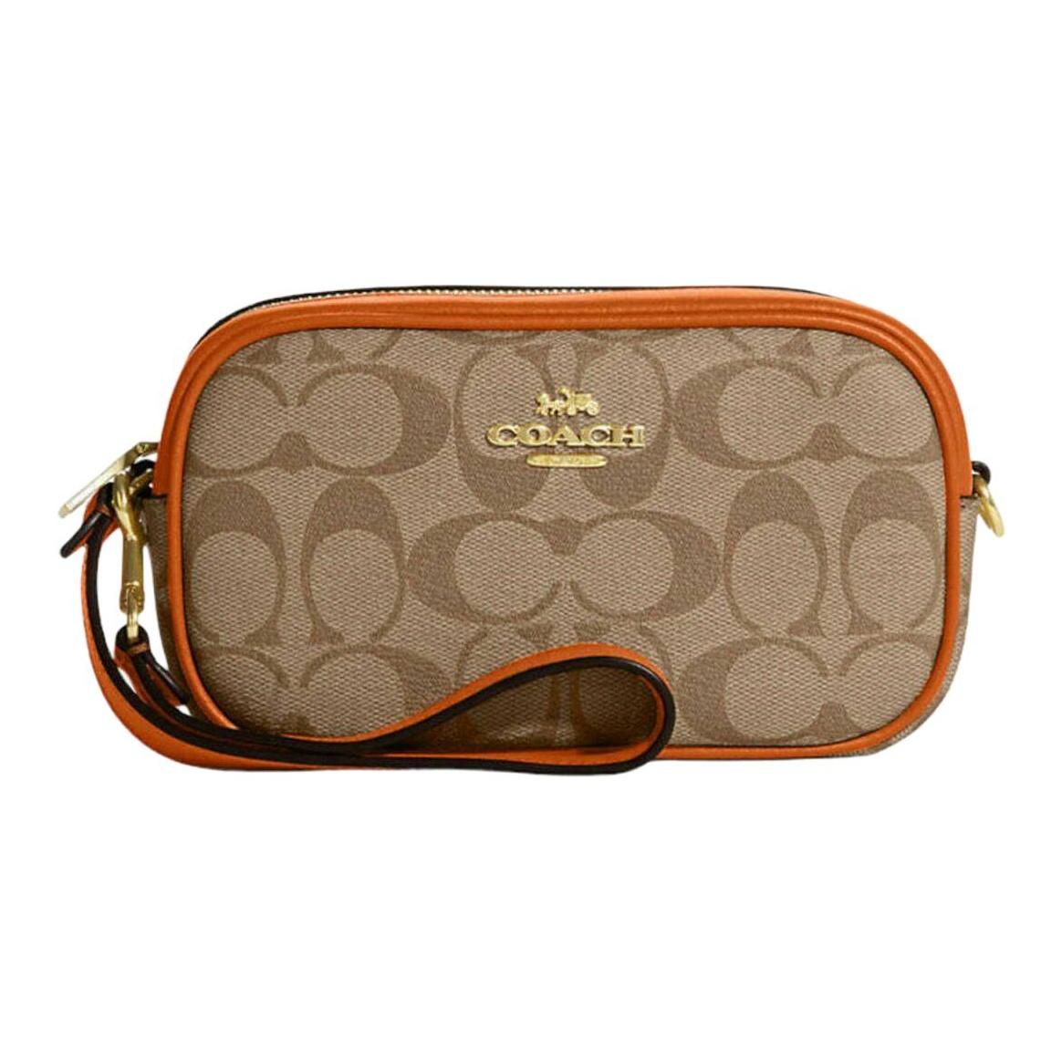 Coach Women's Light/Brown Jamie 18 Classic Monogram Zipper Coated Canvas And Leather Camera Bag Clutch Small Bags - Ca718-Imvgm