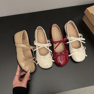 2025 Neue Feenschuhe runde Spitze innen Ballett einzelne Schuhe Schleife flache Mary Jane Schuhe Mütze Schuhe niedriger Absatz