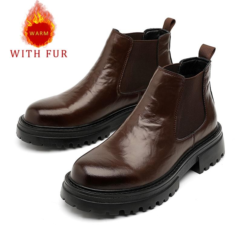 

Fashion Thick soled men s boots Minimalist and fashionable British style Business Office Outdoor autumn and winter leather shoes Black 38