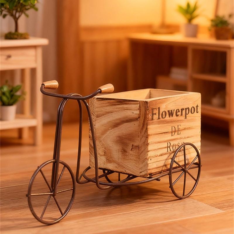 Durable Iron and Wood Bicycles Flower Pot Resistant to Weather for Outdoor Use in Gardens Balconies Long Terms