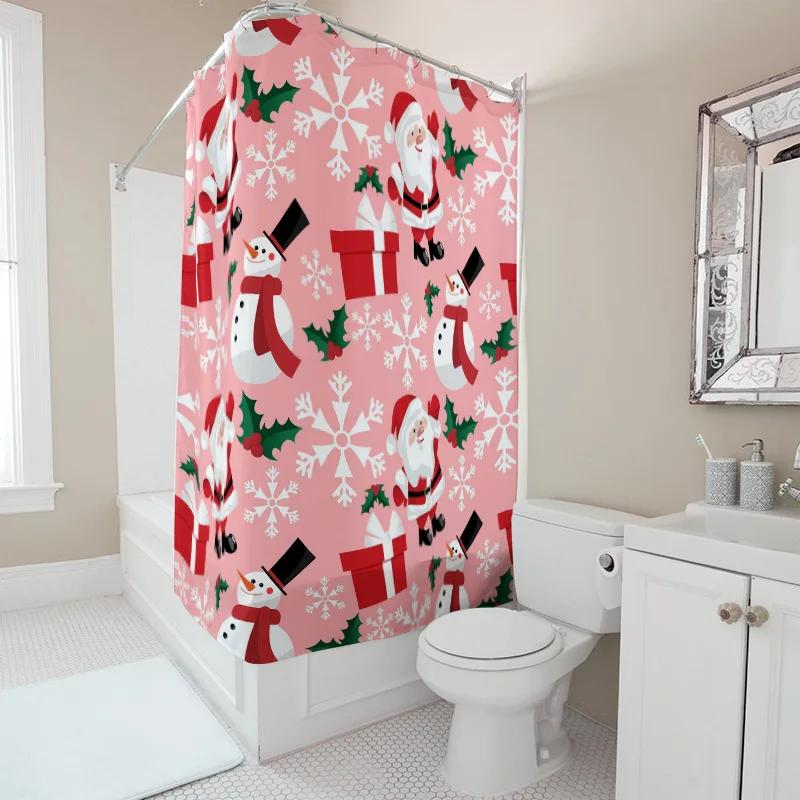 GAETU Festive Christmas Shower Curtain Snowman Holiday Bathroom Decor Waterproof Fabric Xmas Pattern Backdrop Festive Home Dec