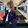 2026 Autumn Women's Retro Fleece-Lined Baseball Jacket: College Style, Loose Fit, Printed Design