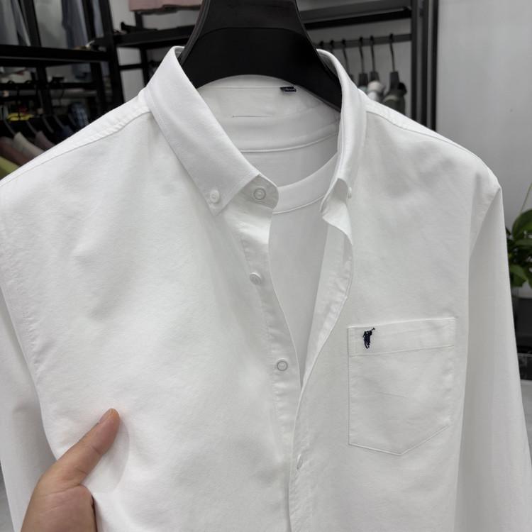 Men's High-End Embroidered Long-Sleeve Solid Color Shirt with Pockets for Spring and Autumn - Business Casual and Versatile