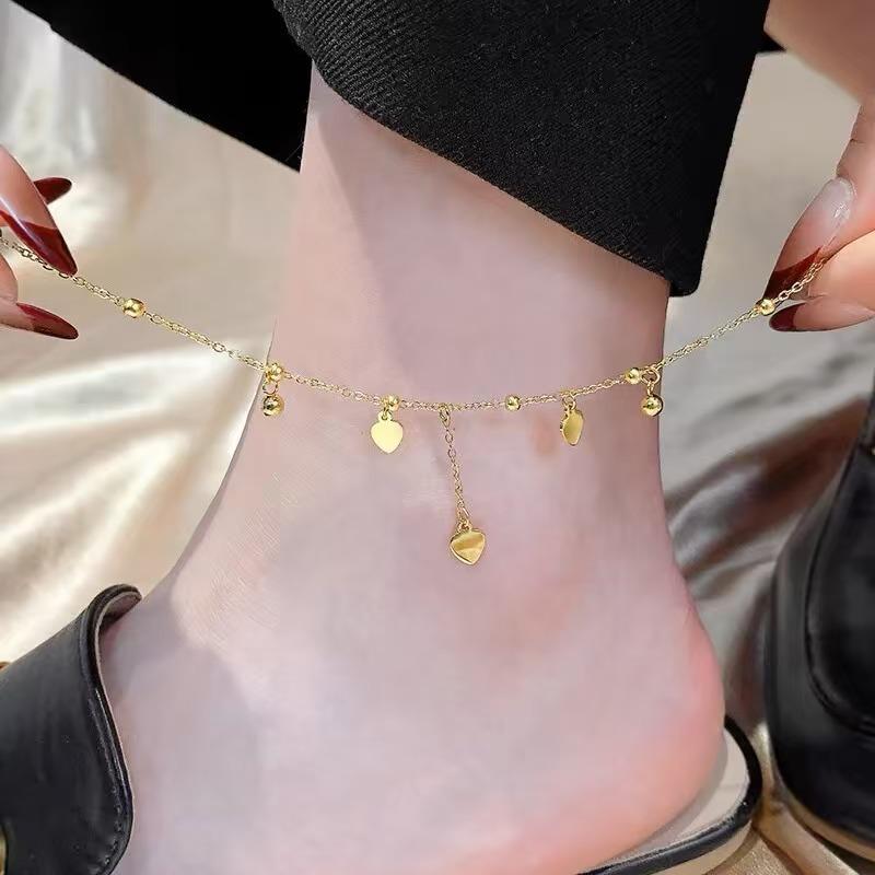 Tide Double-Layer Heart Anklet: 18K Gold-Plated Titanium Steel, Non-fading Fashion Light Luxury for Women