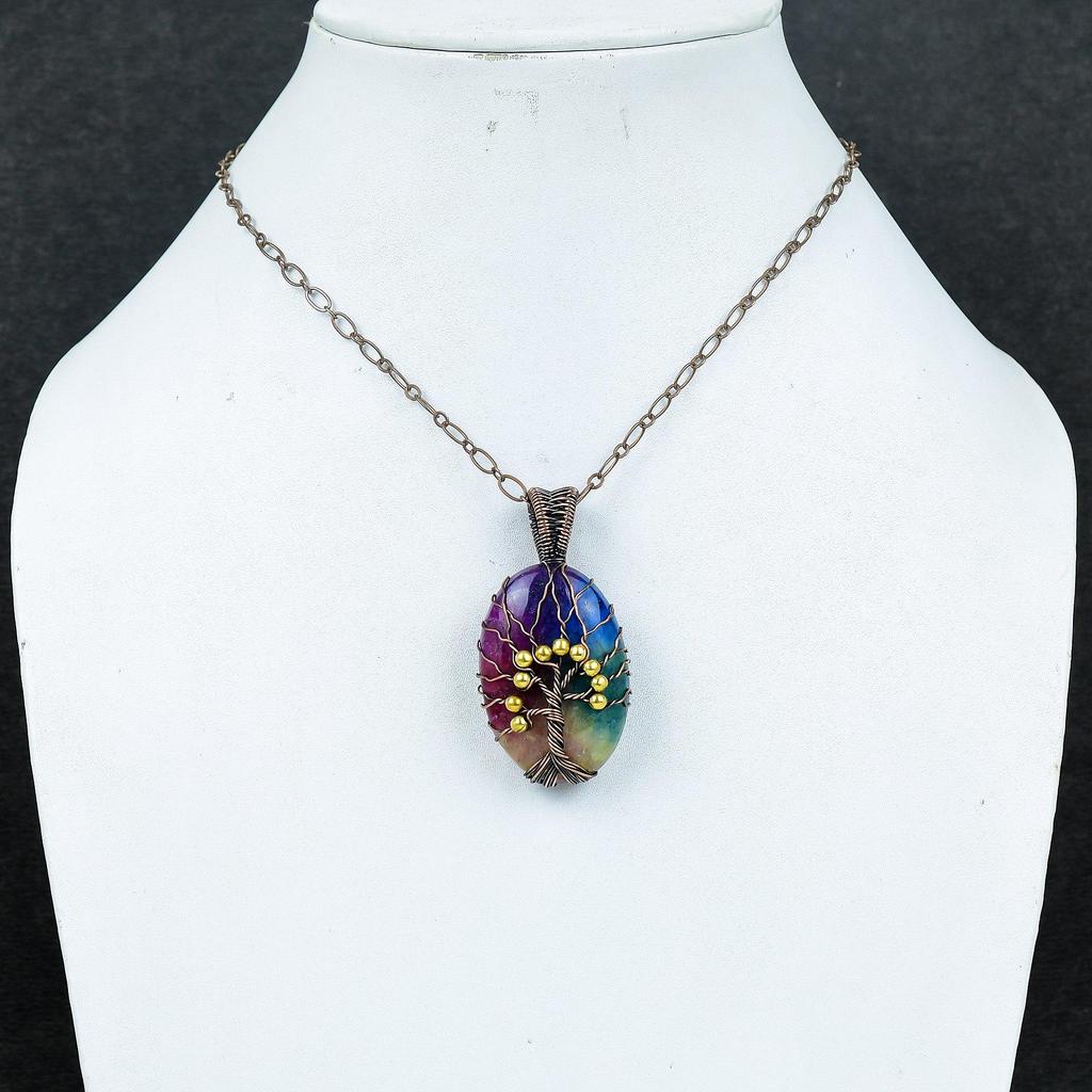 Tree Of Life Rainbow Solar Quartz Pendant, 999 Copper Wire Wrapped Pendant Gemstone Jewelry, Handmade Pendant Amazing Jewelry, Gift For Her