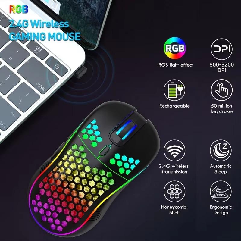 RGB Wireless Gaming & Office Mouse, 7200 DPI, Wired/Wireless for Esports