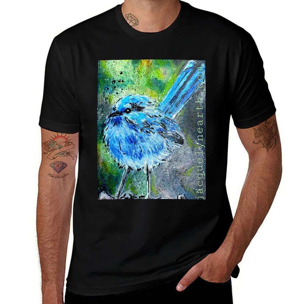 Baby Blue Fairy Wren TShirt Man T Shirts for Men Casual Cotton T Shirts Man 100 TShirt