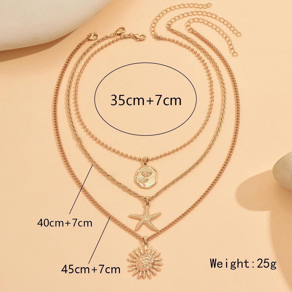 European-American Versatile Starfish Rose Sun Pendant Necklace Set for Women