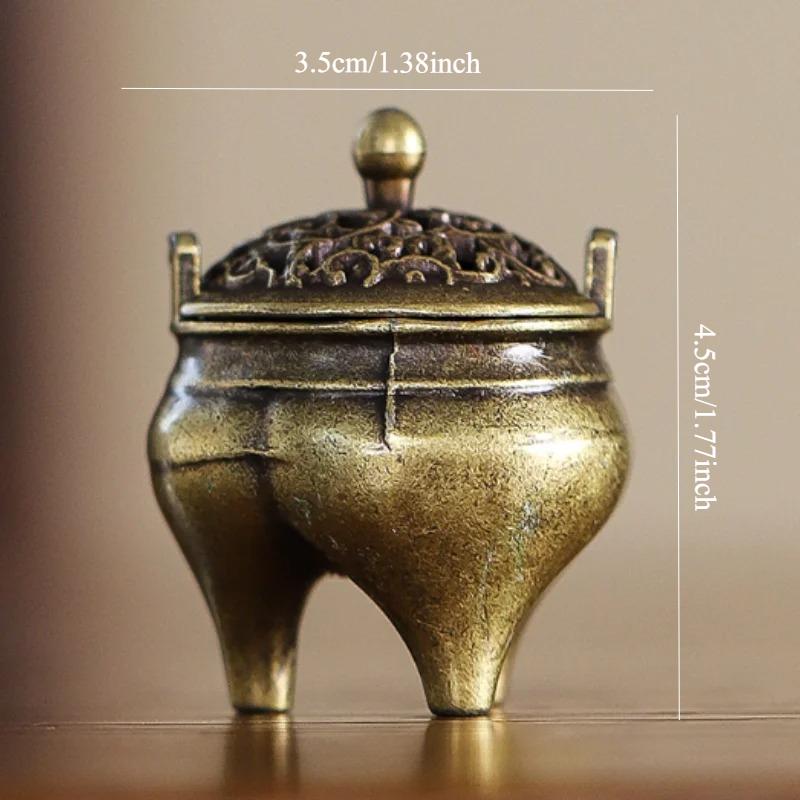 Mini Tripod Incense Burner Antique Style Brass Finger Tip Small Censer for Home Decor Meditation Zen Desk Altar