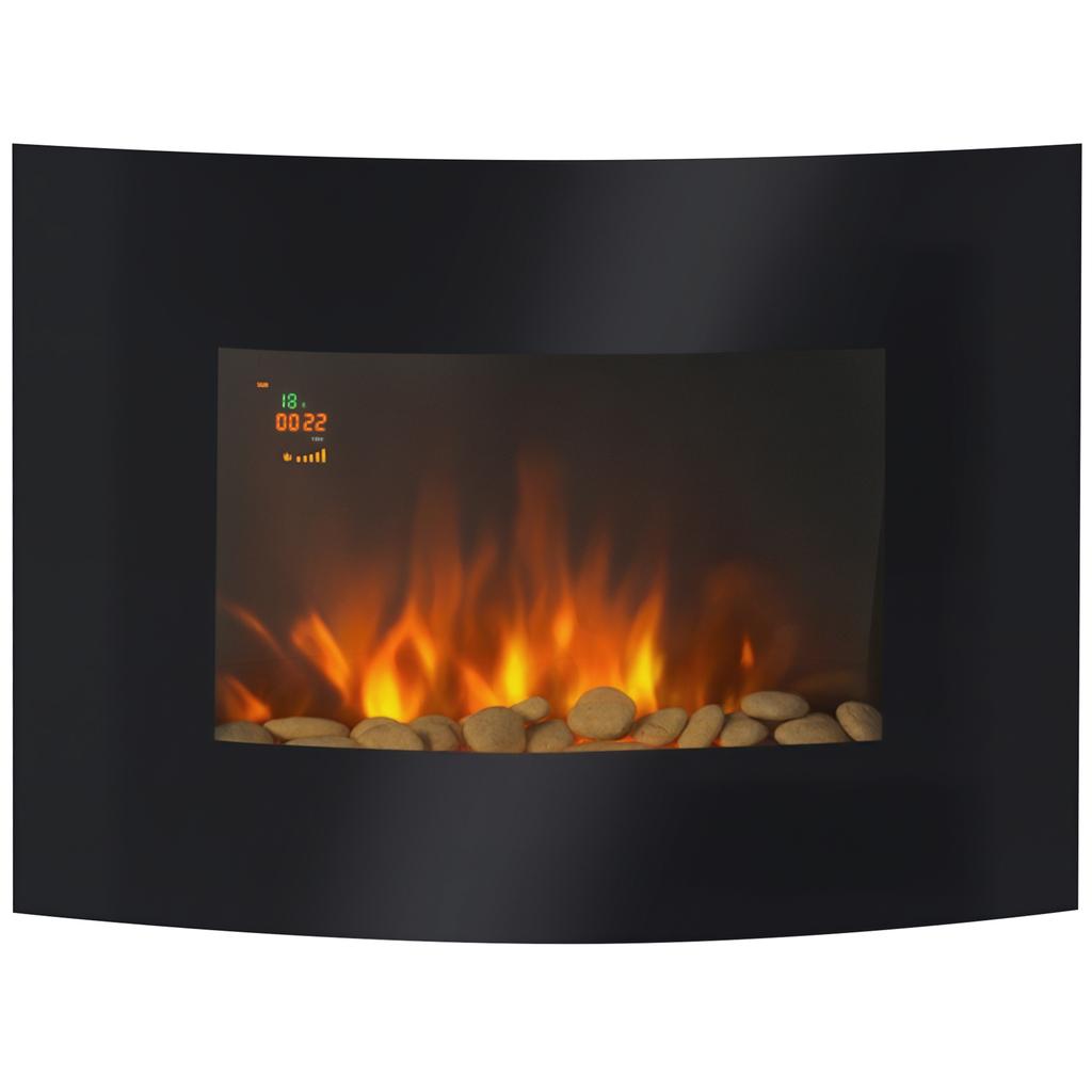 Camino elettrico da parete con riscaldamento, effetto fiamma LED, 7 colori di fiamma, 900/1800 W, timer, termostato regolabile, telecomando, nero, 65 cm