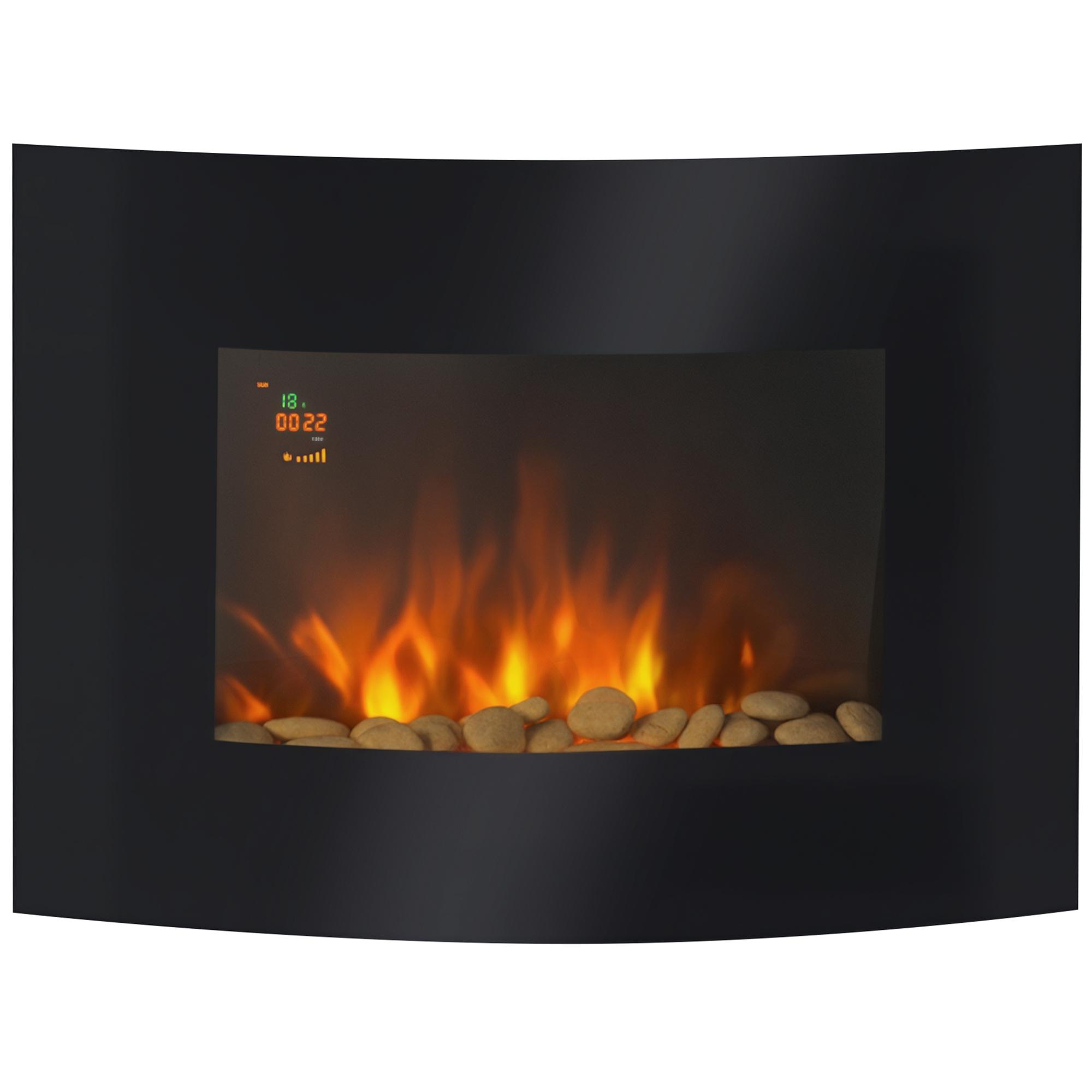 Electric wall fireplace with heating, LED