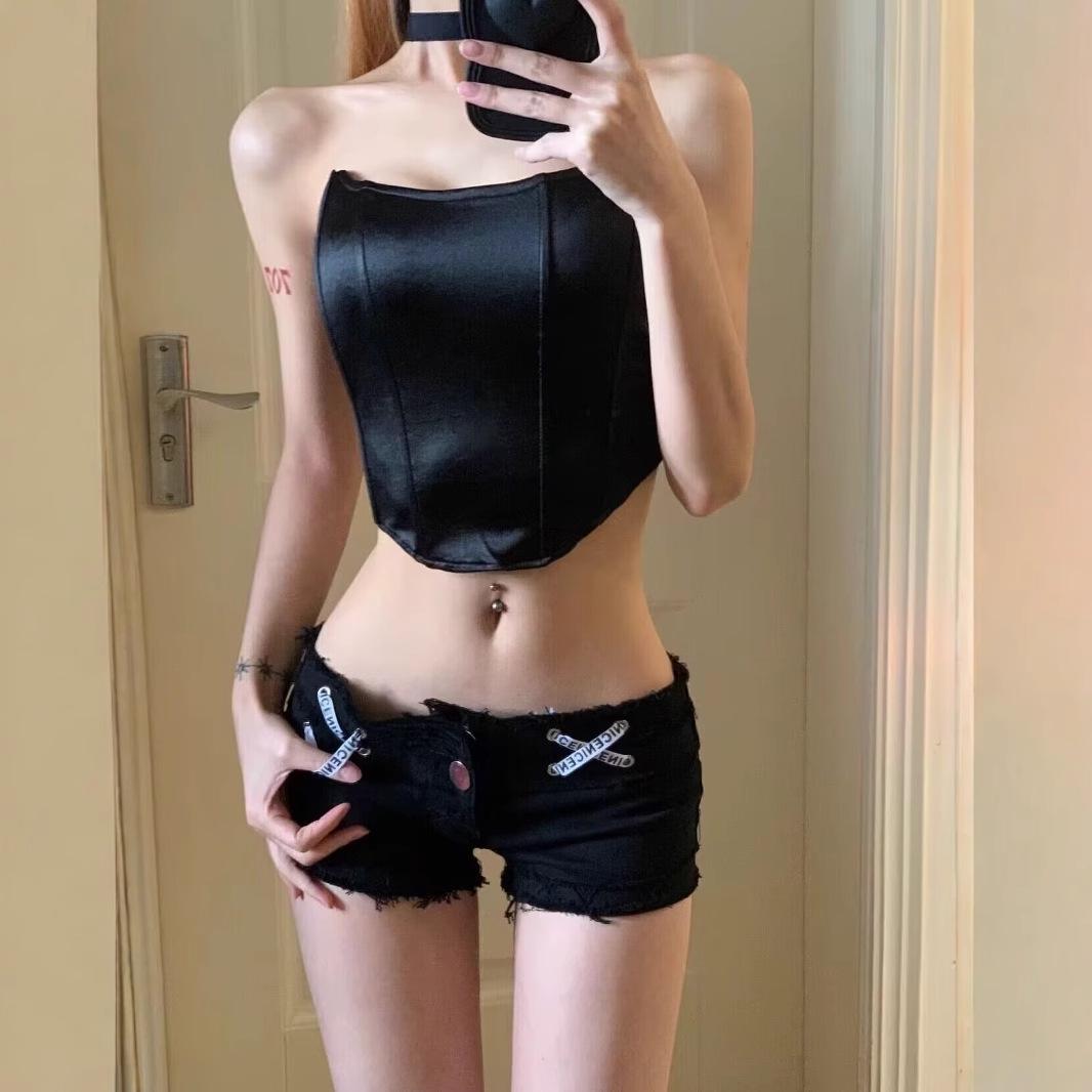 

2025 Summer Korean Style Sexy Low Waist Denim Lace-up White Hot Pants Shorts for Women XS білий