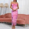 Mesh Dress, European and American Sexy Printing Suspender Straps, One-step Split Fork Long Dress
