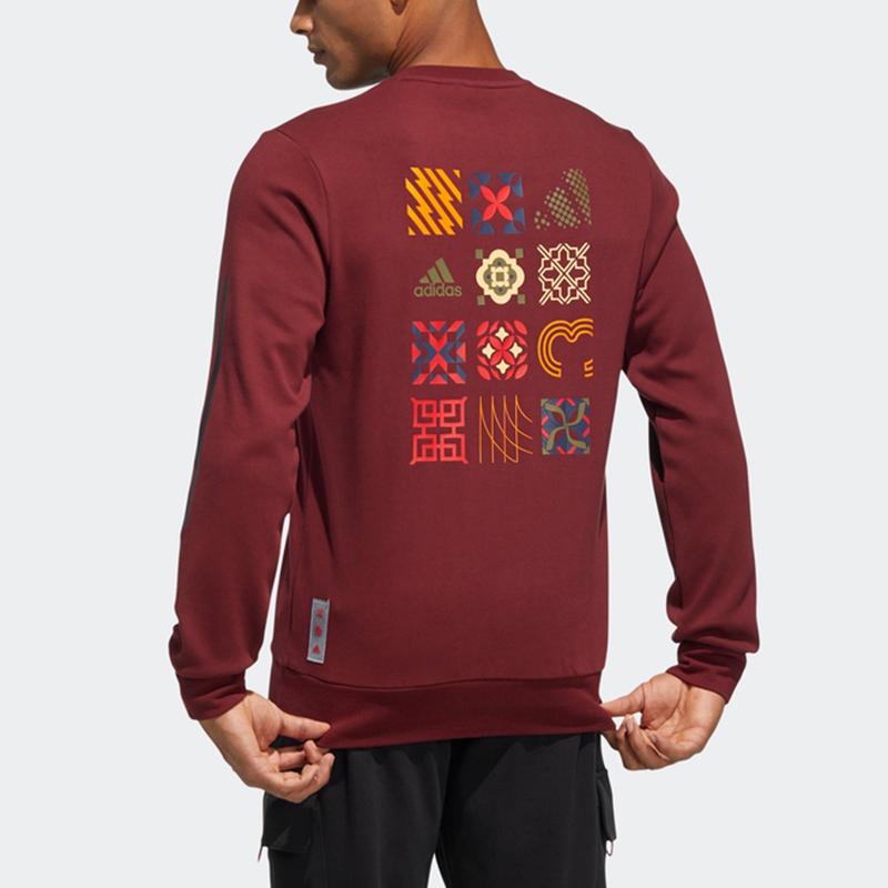 Adidas Cny Gfx Crew Sweatshirt Men Sweatshirt Dark-Red HC0265