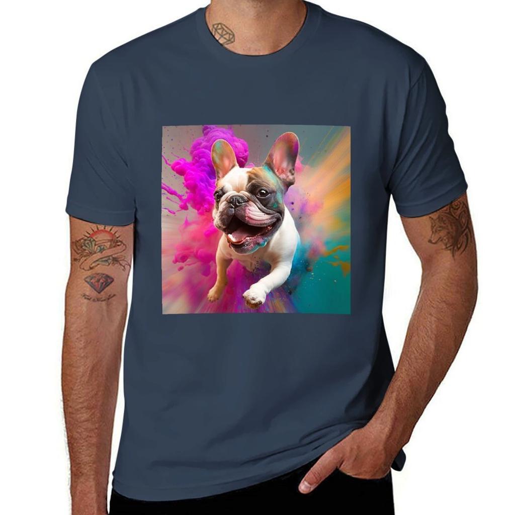 Cute French Bulldog Portrait T-shirt Cotton Tshirt 100% Anime Tshirt Man T Shirt Cotton High Quality T-shirt