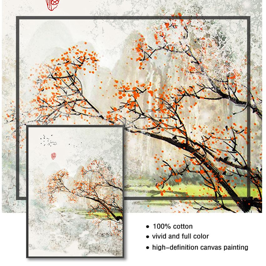 Poster for Living Room No Framed New Chinese Ink Floral Abstraction Wall Art Print Picture Canvas Painting No Frame