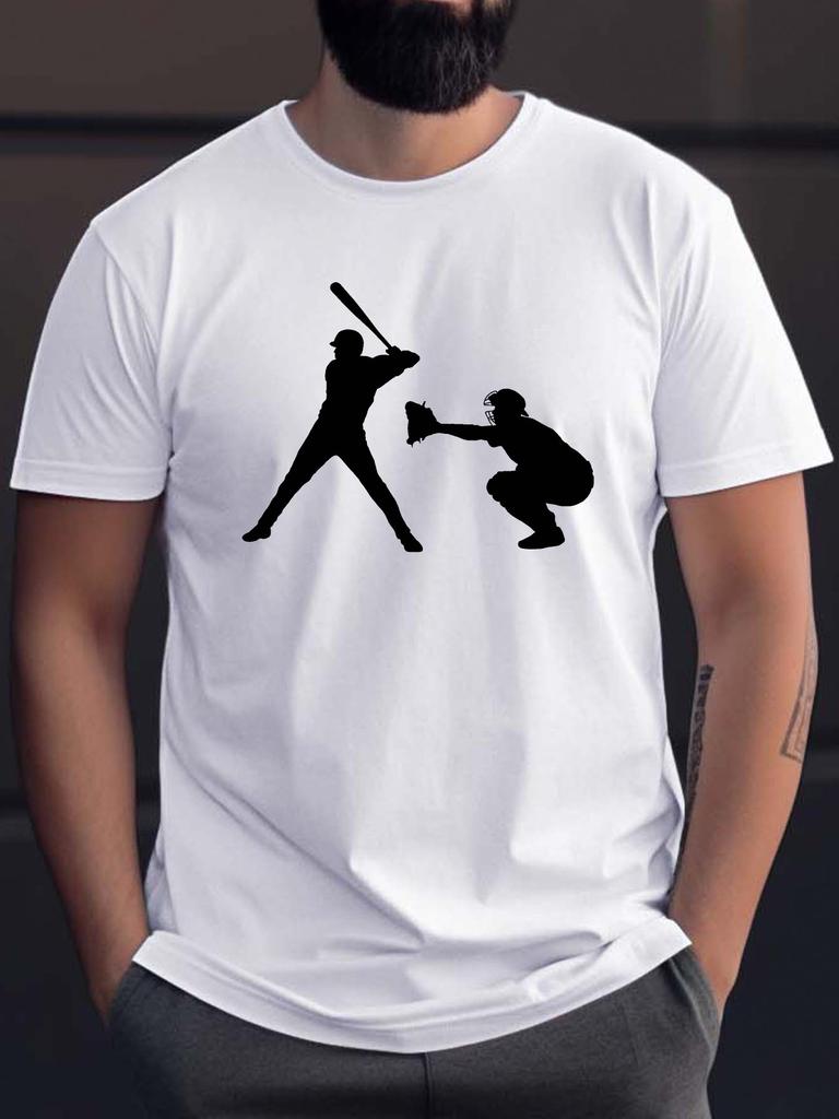 Baseball Hitter And Catcher Print Unisex Short Sleeve Tshirt Game Athlete Silhouette O Neck Tee Sport Fan Casual Male Fashion Tops